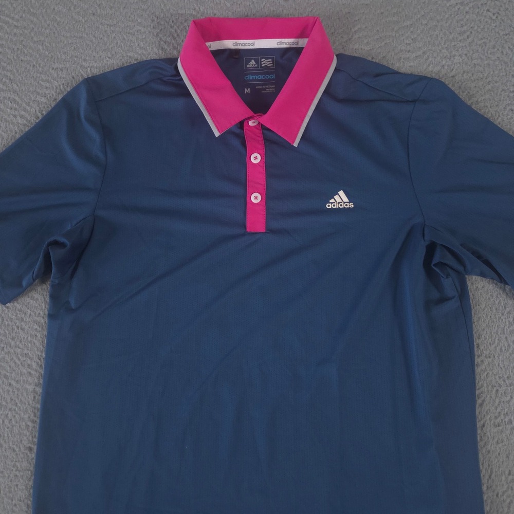 Adidas Polo Shirt Mens M Navy Pink Climacool Performance Golf Mesh Stretch Logo